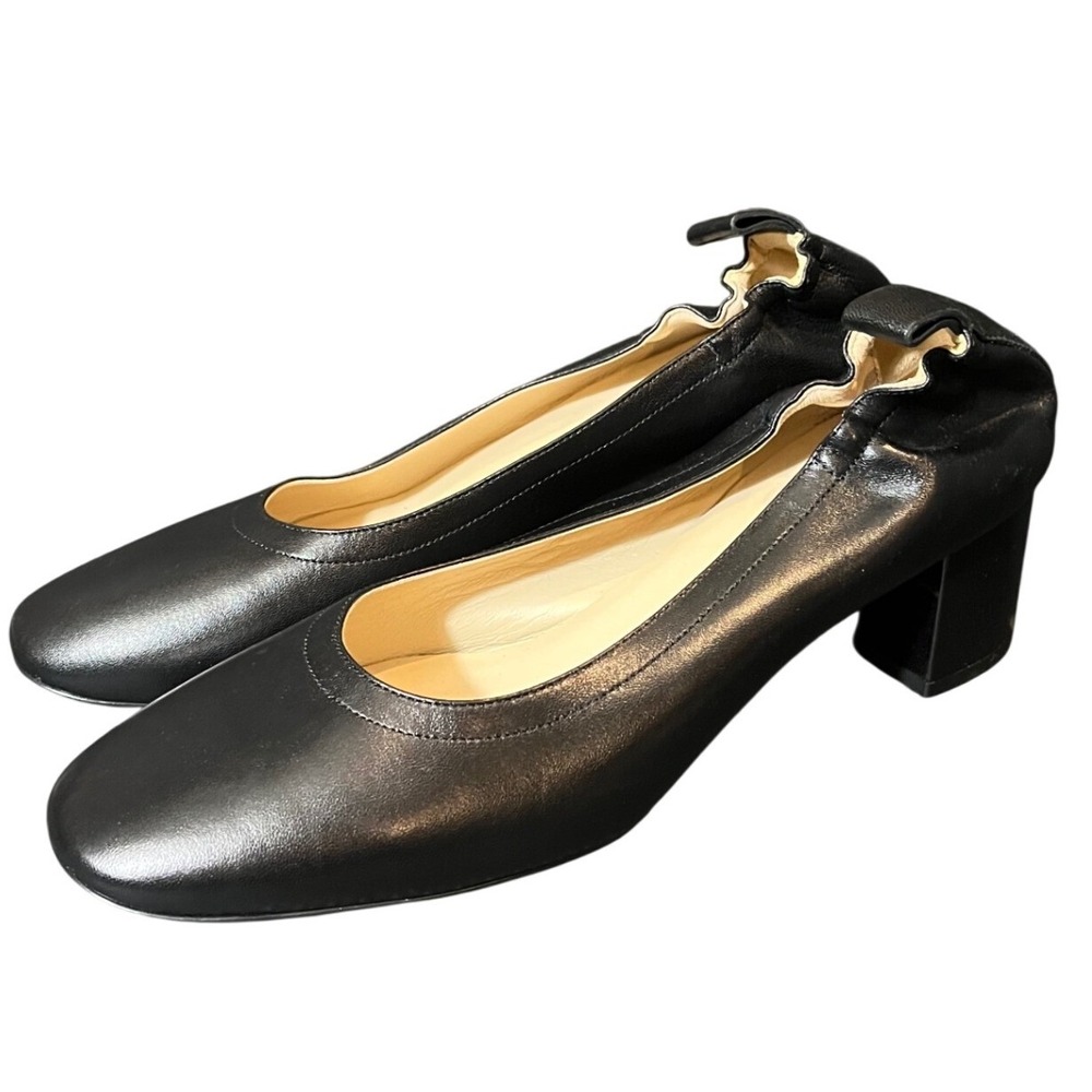 Everlane The Day Heel Womens 8 Black Leather Block Heel Pump Made in Italy